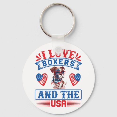 Patriotic Boxer Dog Keychain