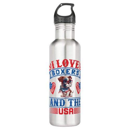 Patriotic Boxer Dog Stainless Steel Water Bottle