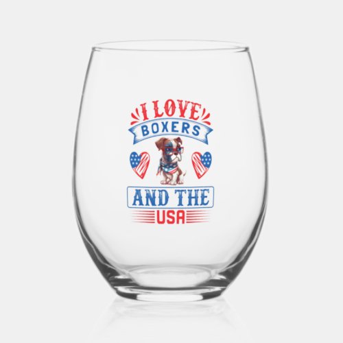 Patriotic Boxer Dog Stemless Wine Glass