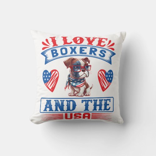 Patriotic Boxer Dog Throw Pillow