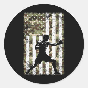 Patriotic Boxer Fighter Camo Usa Flag 4th Of July Classic Round Sticker
