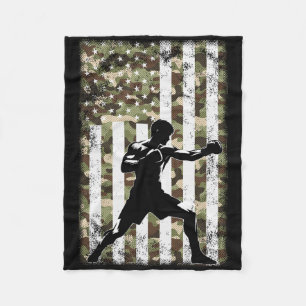 Patriotic Boxer Fighter Camo Usa Flag 4th Of July  Fleece Blanket