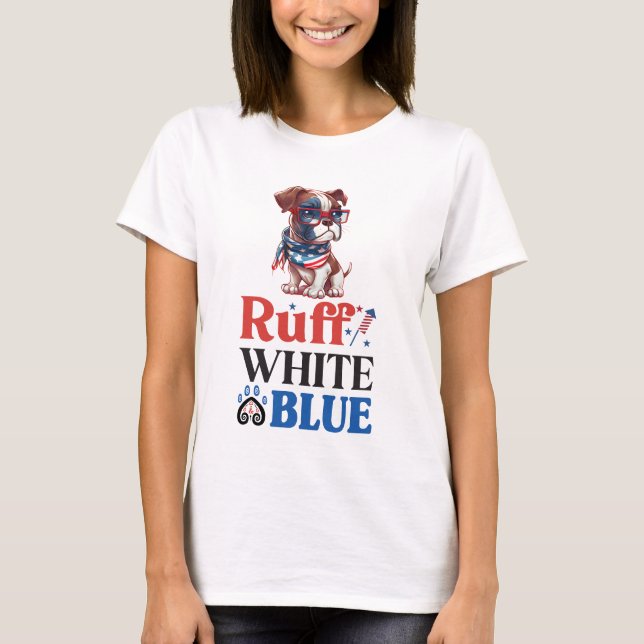 Patriotic Boxer Ruff White & Blue T-Shirt (Front)