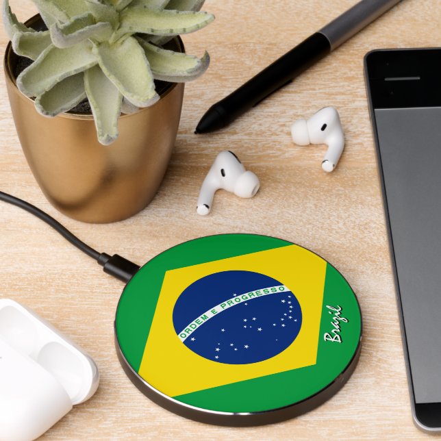 Patriotic Brazil Charger, Brazilian Flag Wireless Charger (Desk 2)