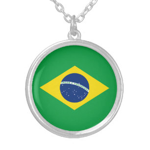 Patriotic Brazil Flag Silver Plated Necklace