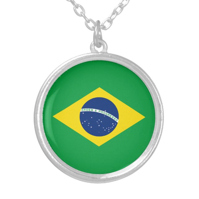 Patriotic Brazil Flag Silver Plated Necklace (Front)
