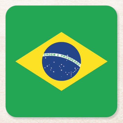 Patriotic Brazil Flag Square Paper Coaster