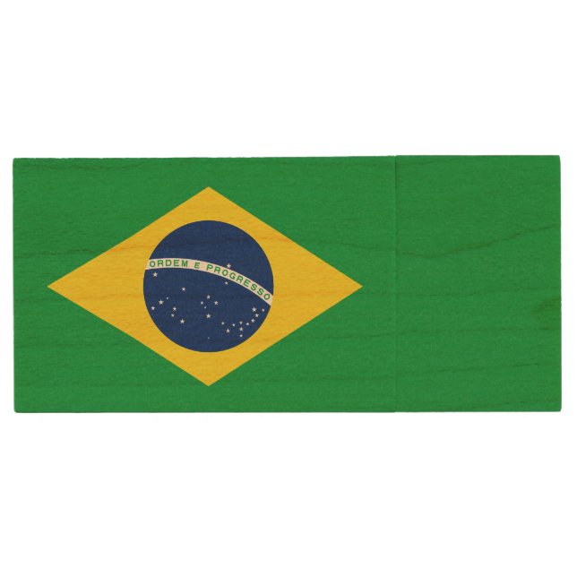 Patriotic Brazil Flag Wood Flash Drive (Front)