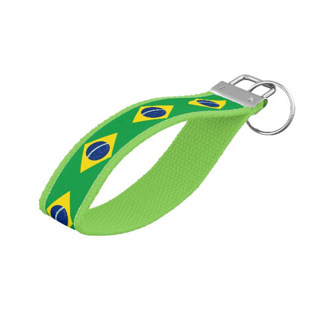Patriotic Brazil Flag Wrist Keychain (Angled Up)