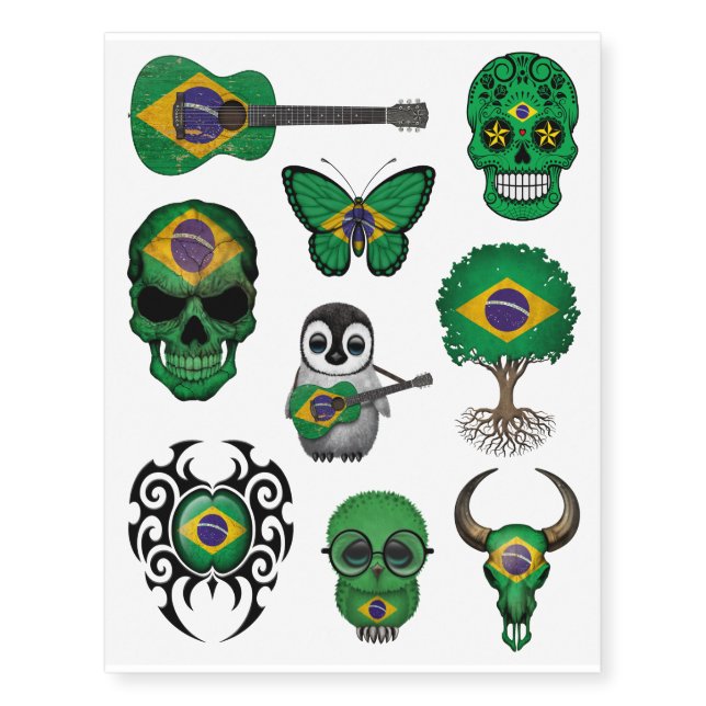 Patriotic Brazilian Flags Collection Temporary Tattoos (Front)