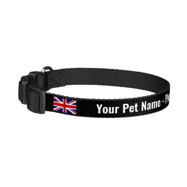Patriotic British Union Jack flag custom dog name Pet Collar (Left)