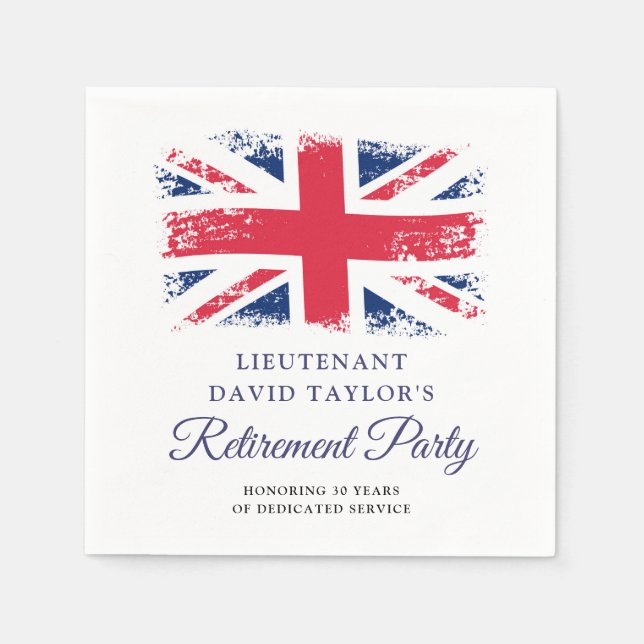 Patriotic British Union Jack Flag Retirement Party Napkins (Front)