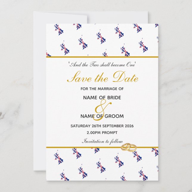 Patriotic British UNION JACK Map Wedding Save The Date (Front)