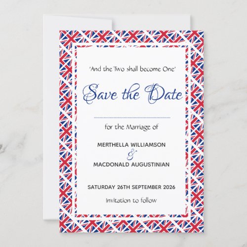 Patriotic British UNION JACK Wedding Save The Date