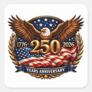 Patriotic Bronze 250th Anniversary Emblem Square Sticker