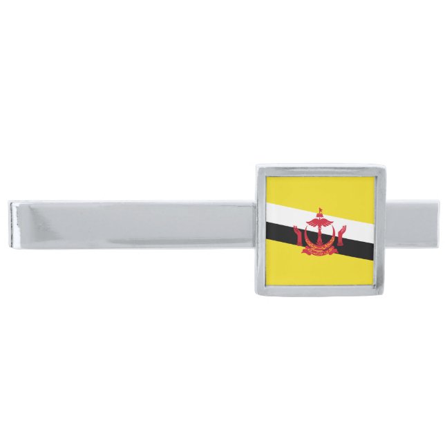 Patriotic Brunei Flag Silver Finish Tie Bar (Front)
