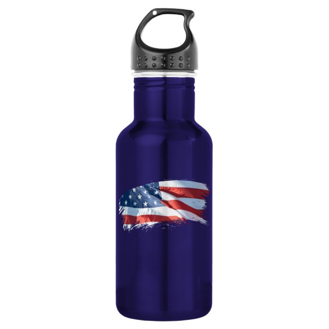 Patriotic Brush Stroke American Flag Stainless Steel Water Bottle (Front)