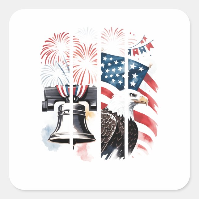 Patriotic Brushstroke – Fireworks, Flag, Eagle Square Sticker (Front)