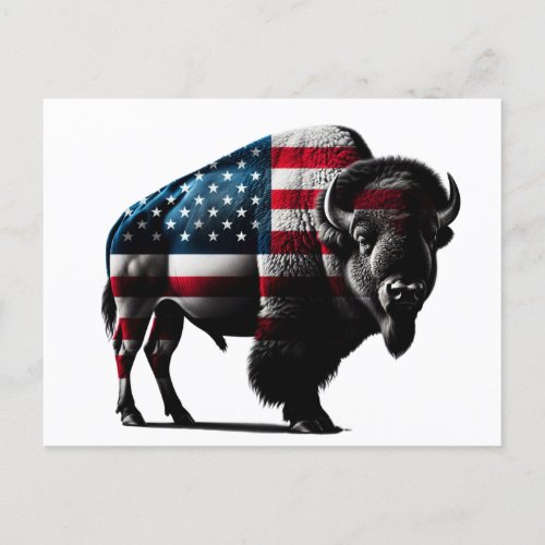 Patriotic Buffalo American Flag Postcard