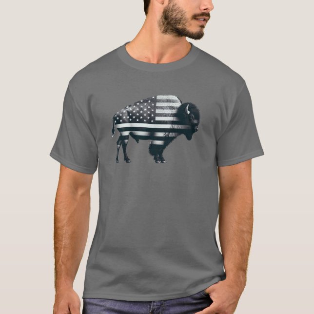 Patriotic Buffalo American Flag T-Shirt (Front)