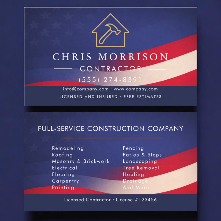 Patriotic Building Construction Business Card