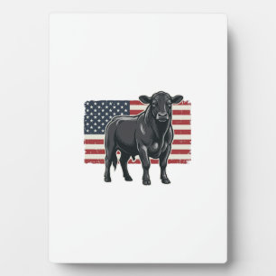 Patriotic Bull Flag Vintage Engraving Graphic_1 Plaque