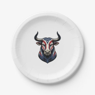 Patriotic Bull Head Vintage Engraving Design_1 Paper Plates