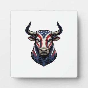 Patriotic Bull Head Vintage Engraving Design_1 Plaque