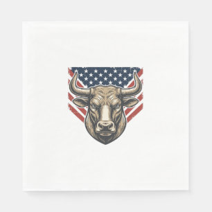 Patriotic Bull Head Vintage Engraving Vector Art_1 Napkins