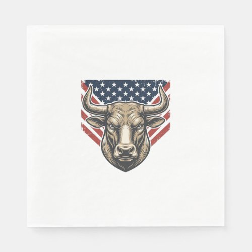 Patriotic Bull Head Vintage Engraving Vector Art_1 Napkins