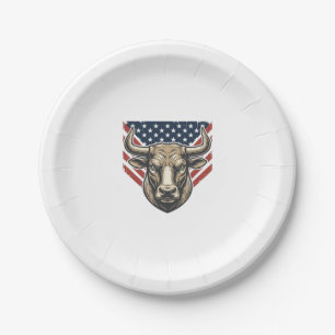 Patriotic Bull Head Vintage Engraving Vector Art_1 Paper Plates