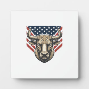 Patriotic Bull Head Vintage Engraving Vector Art_1 Plaque
