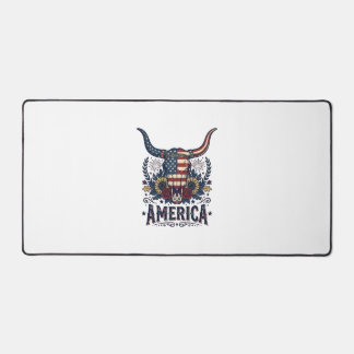 Patriotic Bull Skull America Vintage 4th of July S Desk Mat