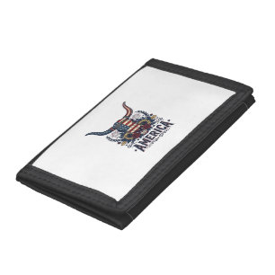 Patriotic Bull Skull America Vintage 4th of July S Trifold Wallet