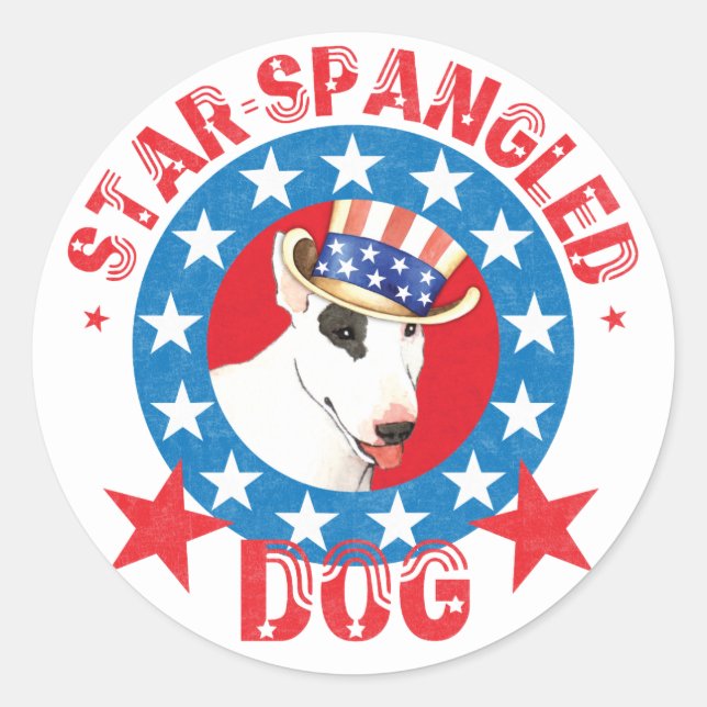 Patriotic Bull Terrier Classic Round Sticker (Front)