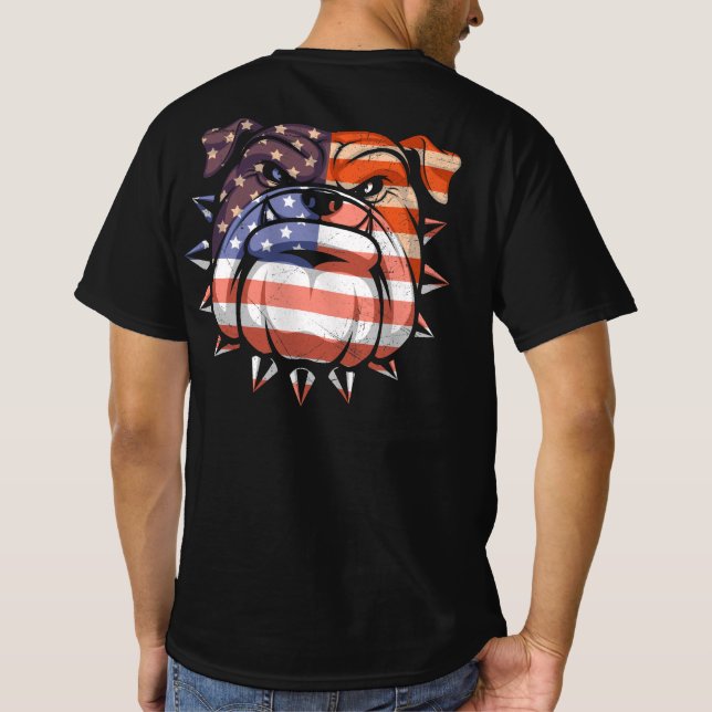 Patriotic Bulldog 4th Of July America Flag T-Shirt (Back)