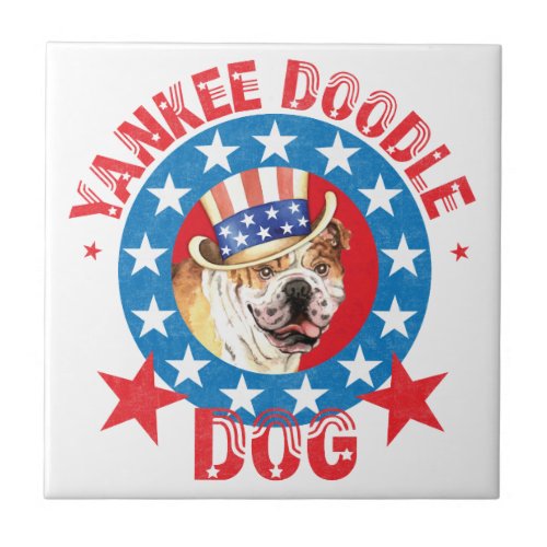 Patriotic Bulldog Ceramic Tile