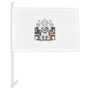 Patriotic Bulldog Fireworks Vintage Engraving Desi Car Flag