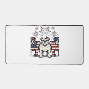 Patriotic Bulldog Fireworks Vintage Engraving Desi Desk Mat