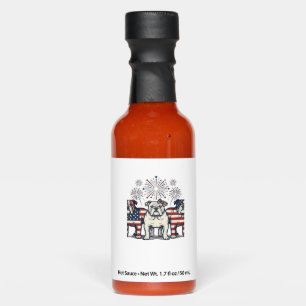 Patriotic Bulldog Fireworks Vintage Engraving Desi Hot Sauces