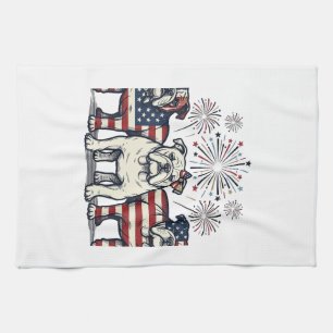 Patriotic Bulldog Fireworks Vintage Engraving Desi Kitchen Towel