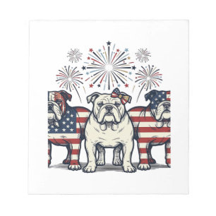 Patriotic Bulldog Fireworks Vintage Engraving Desi Notepad