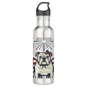 Patriotic Bulldog Fireworks Vintage Engraving Desi Stainless Steel Water Bottle