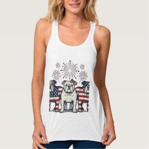 Patriotic Bulldog Fireworks Vintage Engraving Desi Tank Top