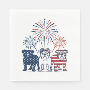 Patriotic Bulldog Fireworks Vintage Vector Design_ Napkins
