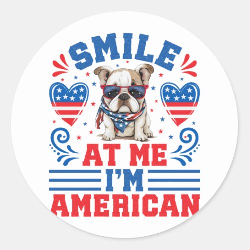 Patriotic Bulldog for 4th Of July Classic Round Sticker
