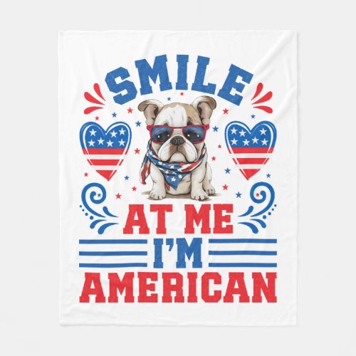Patriotic Bulldog for 4th Of July Fleece Blanket