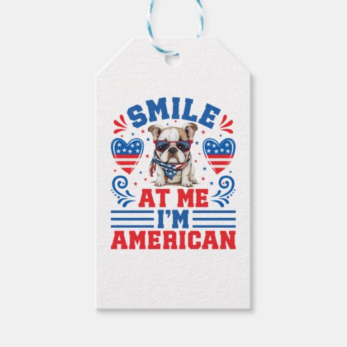 Patriotic Bulldog for 4th Of July Gift Tags