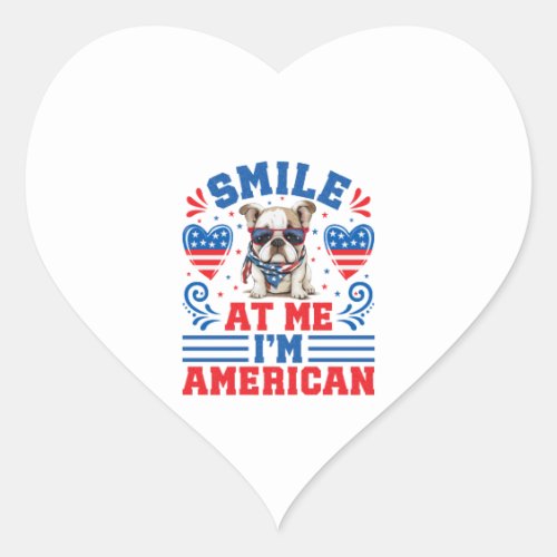 Patriotic Bulldog for 4th Of July Heart Sticker