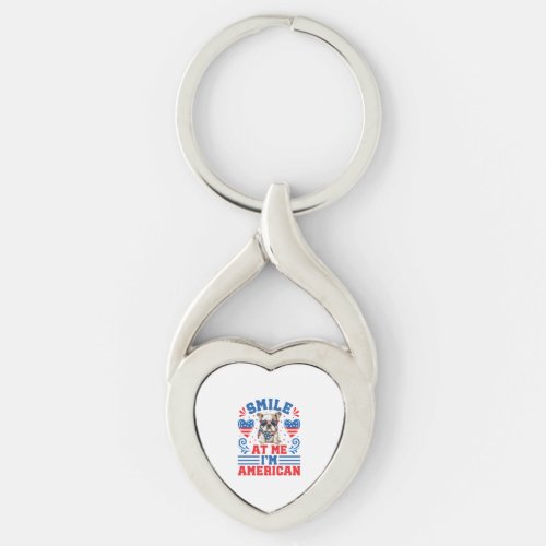 Patriotic Bulldog for 4th Of July Keychain